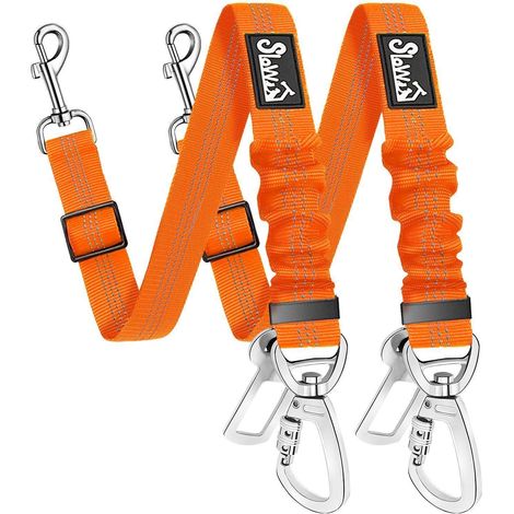 2x Hundesicherheitsgurt Auto mit Ruckdämpfung, verstellbar, orange (1/5)