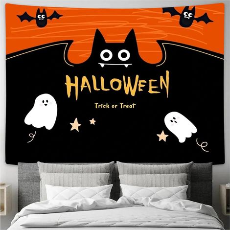 CSPARKV 200 x 150 cm Halloween Tapestry Wall Hanging Castle Pumpkins Bats Moon Halloween Party Decoration Easter Decoration for Bedroom Living Room (1/5)