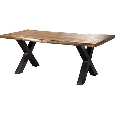 Table à manger 220x100 en bois de manguier laqué naturel pieds en X anthracite brillant FREEFORM 5
