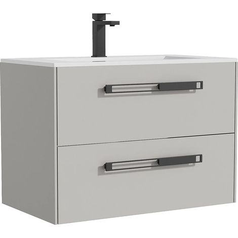 Meuble de salle de bain suspendu avec vasque à encastrer et robinet - Gris - 80 cm - FELNA (1/5)