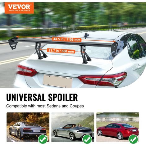 Aileron d'aile de style GT, 1100 mm, becquets arrière universels, avec pont unique, matériau aluminium léger réglable, spoilers arrière de voiture, aileron de course BGW/JDM de dérive, noir mat (1/5)