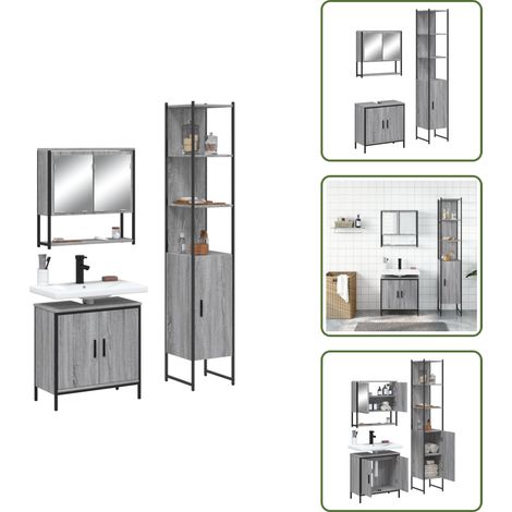 The Living Store Ensemble de meubles de salle de bain 3 pcs Sonoma gris - Rangement salle de bain (1/5)