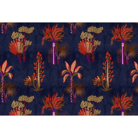 Papier peint panoramique jungle ethnique Tapisserie panoramique tropicale rouge & bleu pour salon Papier peint panoramique idéal chambre adulte (1/2)