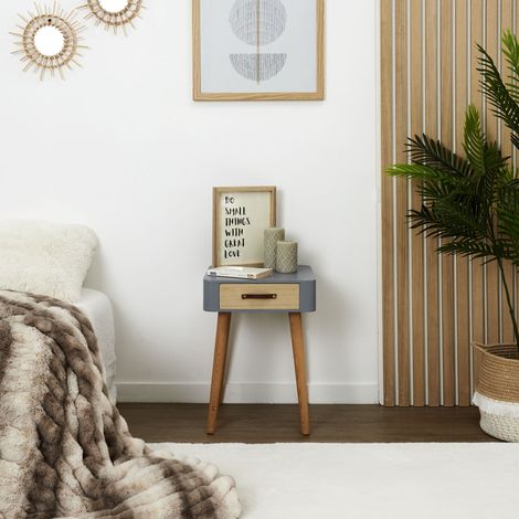The Home Deco Factory – Table de chevet bicolore en bois brut – 1 tiroir – Ultra-design pour chambre à coucher – Style moderne et épuré (1/5)