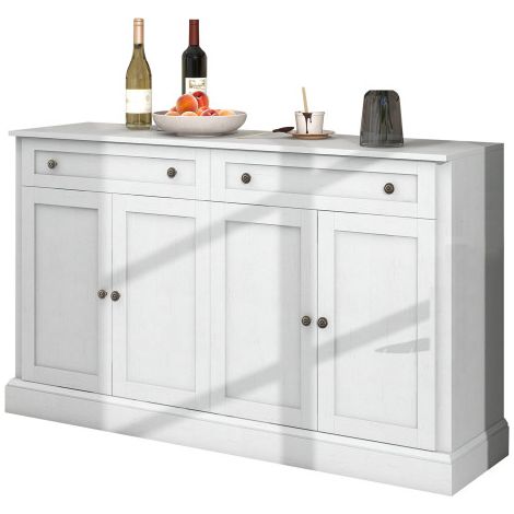 Grand buffet 4 portes et 2 tiroirs – Meuble de rangement moderne pour salle à manger et salon (Blanc antique)