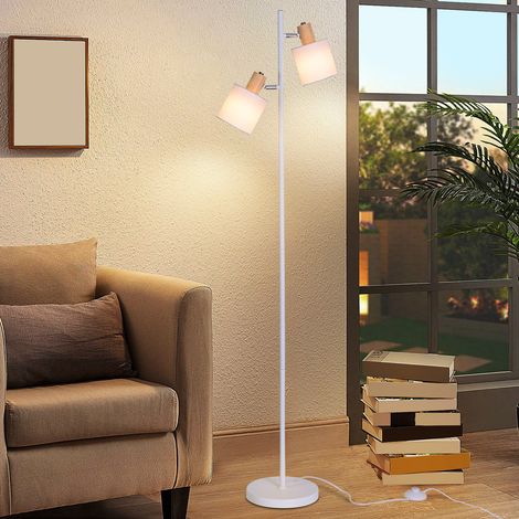 GBLY Stehleuchte Wohnzimmer Stehlampe Vintage - 145cm 2 Flammig E14 Standlampe Weiß Stoffschirm mit Fußschalter Retro Industrial Stoff Drehbar für Schlafzimmer Arbeitszimmer (ohne Leuchtmittel)