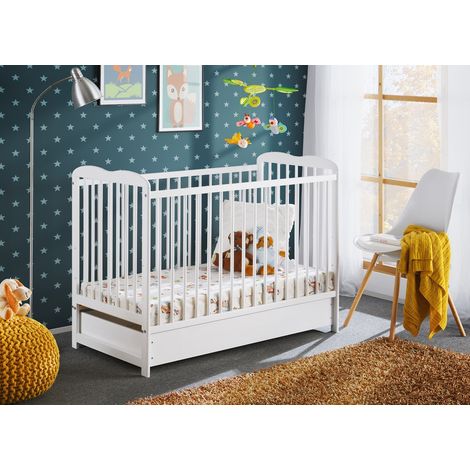 Berceau bébé lit bébé avec Tiroir 120x60cm blanc mat barreaux amovibles Ala (1/5)