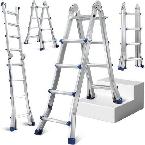 Randaco Scala multifunzionale Scala multiuso Scala telescopica in alluminio argento fino a 150 kg-4x4 402 cm
