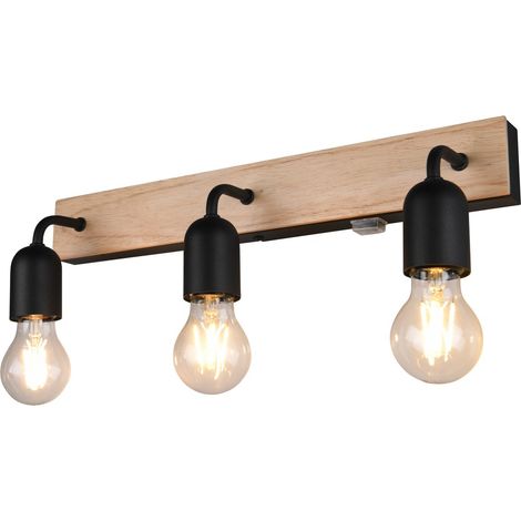 Applique bagno industrial legno chiaro/nero 3xE27 IP44 (1/5)