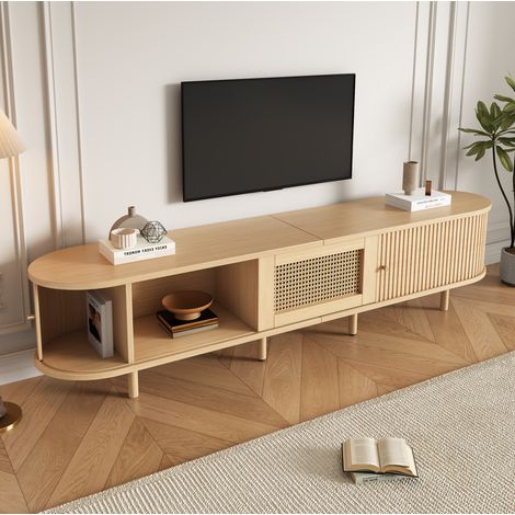 Mueble TV, 180x40x40 cm, natural, 2 puertas correderas y 1 cajón (1/5)