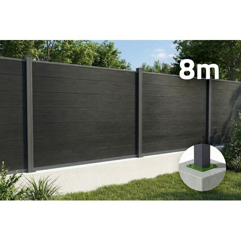 Clôture bois composite 8m STOCKHORN H.150cm sur platine gris (1/5)