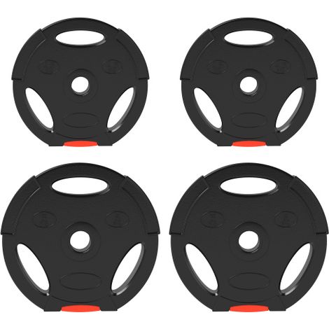 Set di 4 manubri, 2 pesi da 2,5 kg/5 kg, set di dischi di peso, dischi di peso per bilancieri da 2,5 cm, foro Ø 25/30 mm, neri, in loco (1/5)