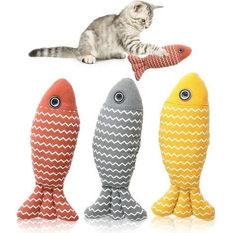 Lot de 3 jouets avec herbe à chat : jouet pour chat, poisson avec herbe à chat, résistant aux morsures, jouet interactif pour chat, jouet en peluche lavable (1/5)