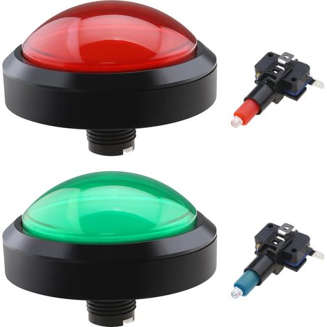 2pcs 100mm Large Dome 12V LED Illuminated Push Buttons with Micro Switch for Arcade Machine Video Game Parts, Red and Green (1/5)