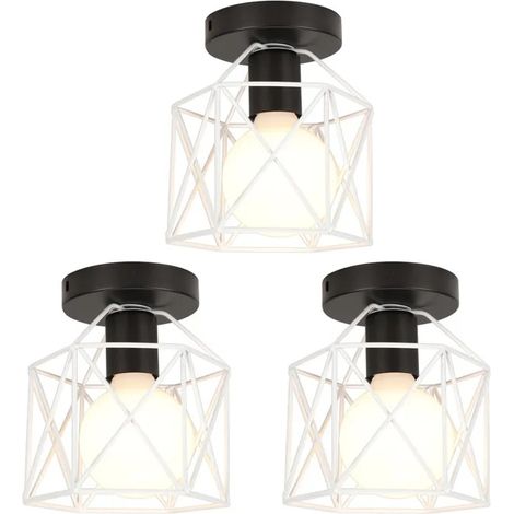 3x Plafonnier Industriel en Cage Carré,15cm Rétro Lampe de Plafond Abat-jour en Fer Lustre Vintage Style Edison pour Salon (1/5)