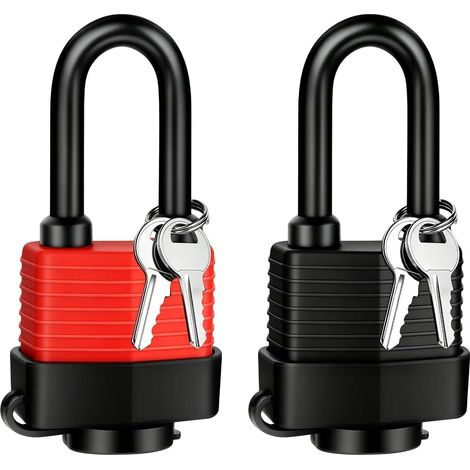 Lot de 2 cadenas résistants aux intempéries, cadenas à fermeture identique avec 12 clés, gaine en plastique imperméable, cadenas de cave, pour extérieur, garage, clôture (1/5)