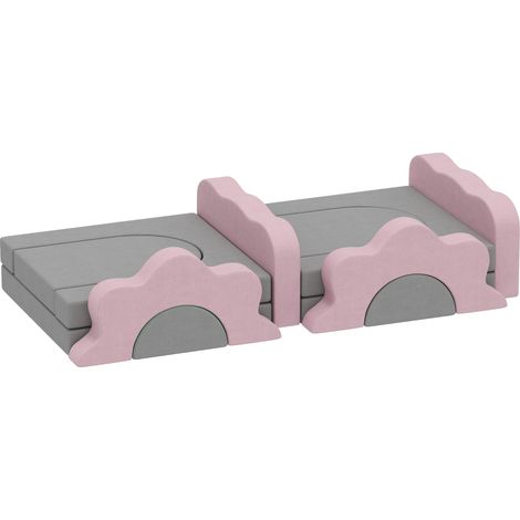 Blocs escalade mousse 12 pièces tapis jeu intérieur avec couverture velours côtelé gris+rose