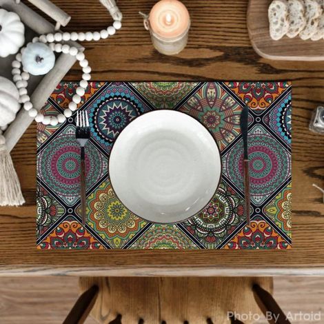 Lot de 6 sets de table, géométrie marocaine, polyester lavable, antidérapant, décoration intérieur (1/5)