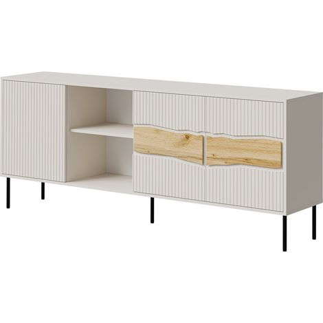 Buffet Monevare 101, Chêne wotan + Cachemire, 80x190cm, Le nombre de portes: 040cm, Stratifié, MDF, LED: Disponible (1/5)