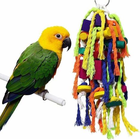 Jouet pour Perroquet, Jouet à Mâcher Petit et Moyen Perroquet, Perroquet À Mâcher des Blocs de Bois Jouet Noeuds, Toy pour Oiseaux Perroquets Gris Africains,Aras, Amoureux (Multicolore)