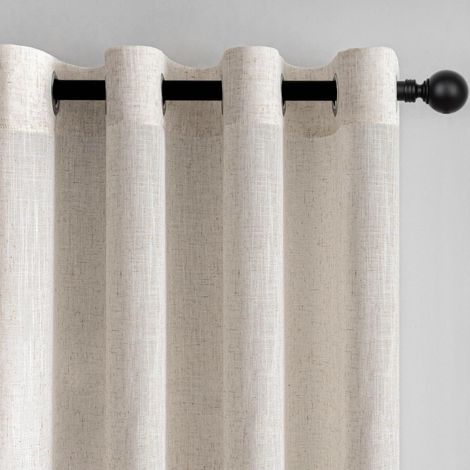 Rideau Voilage 140x240cm Naturel Lin Beige Rideaux Chambre Adult Salon Moderne Translucides et Draperies Intérieurs à Oeillets Décorati Dressing Cuisine Porte Boheme 2pcs (1/5)