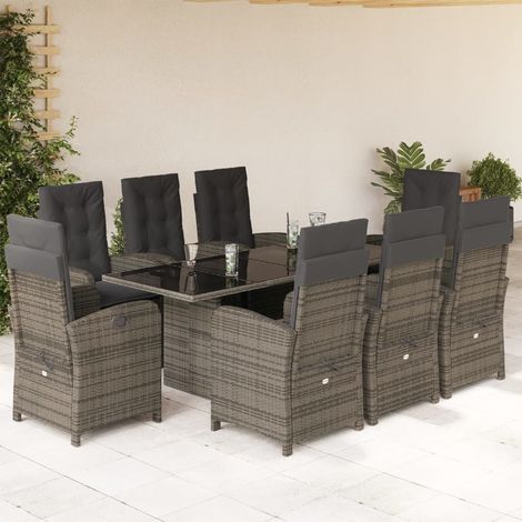 Ensemble à manger de jardin 9 pcs-Salon de jardin coussins gris résine tressée 573534 (1/5)