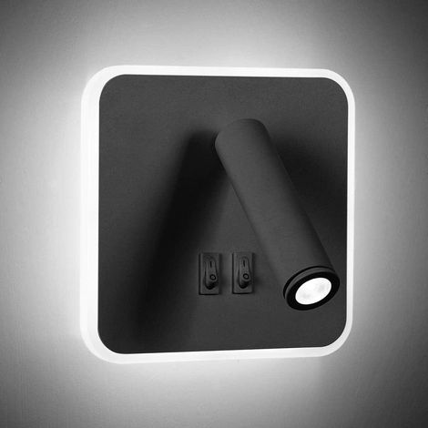 Luminaire mural LED 8W moderne, projecteur orientable 350° avec interrupteur, version 3W pour intérieur, noir, lumière blanche 6000K, paire de 2 (1/5)