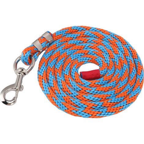 Longe en nylon épais et polyvalente pour chevaux et autres animaux de compagnie, avec crochet en alliage, 2,5 m (8,2 pi), bleu et orange. (1/5)