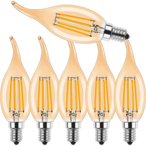 Lot de 6 Ampoules LED E14 Bougie Vintage 4W Dimmable, C35 Filament, 2700K Blanc Chaud, 400LM Remplace 40W, Ambre