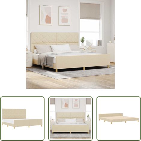 Stoffbett - Bettgestell mit Kopfteil Creme 200 x 200 cm Stoff (1/5)