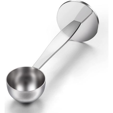 2-in-1 Multifunktionaler Kaffeelöffel aus Edelstahl mit Ständer und Löffelhalter, Werkzeug zum Abmessen und Tampern von Kaffee (Silber, 2 Stück) (1/5)