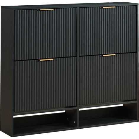 Meuble à chaussures étroit noir 120 x 24 x 102 cm, façade rainurée et anti-basculement (1/5)