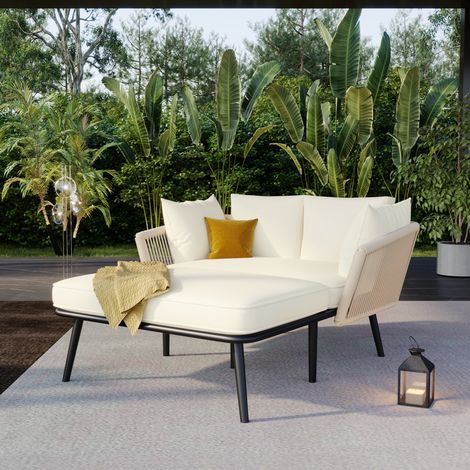 Sofa de jardin 130x100x67 cm en acier et polyester beige, assise relax pour terrasse – MEUBLIV (1/5)