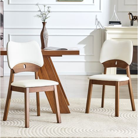 Juego de 2 sillas de comedor con respaldo mariposa, asiento acolchado, madera de caucho, blanco (1/5)