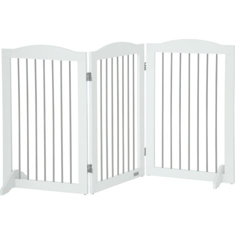 Barrière pliable autoportante pour chiens avec deux pieds de soutien, adaptée escaliers, couloirs et entrées, couleur blanche (1/5)