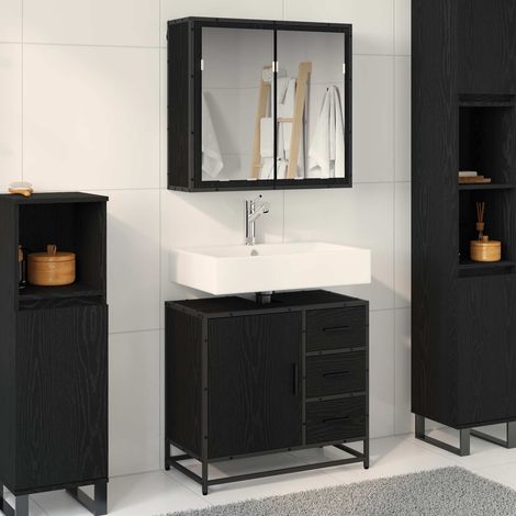 vidaXL Badezimmermöbel Set 2 pcs Schwarz Eichen-Optik Holzwerkstoff (1/5)