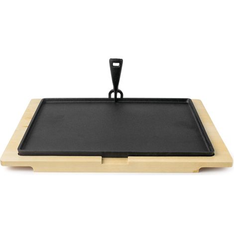 IBILI - Piatto in ghisa rettangolare da 38 x 28 cm con base in legno di faggio