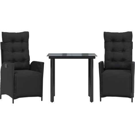 Maison Exclusive - 3-tlg. Garten-Essgruppe mit Kissen Schwarz Pol