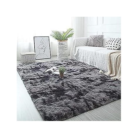 Dunkelgrauer Teppich 80 x 160 cm, Farbverlaufsteppich im Batik-Stil aus Wolle und Seide, weicher Wohnzimmerteppich, Schlafzimmerteppich, Balkonteppich, flauschiger Teppich (1/5)