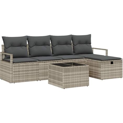 Maison Exclusive - Set di divani 6 pz 5-Numero di posti Grigio chiaro polyrattan (1/5)