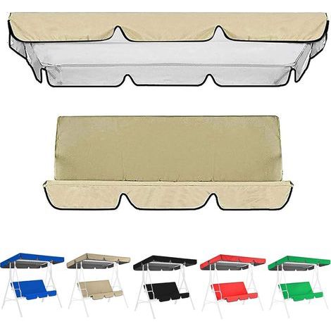 Kit Toit de Rechange Balancelle 3/4 Places + Housse de Siège, Toile Étanche Anti-UV Jardin XXL 249x185x15cm Beige (1/5)