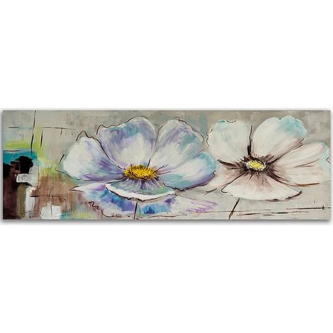 Tableau bois panorama deux fleurs blanches - 90 x 30 cm (1/4)
