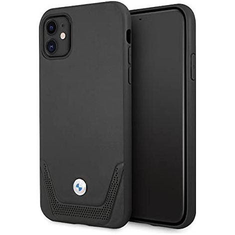 Étui rigide BMW pour iPhone 11 en cuir perforé noir