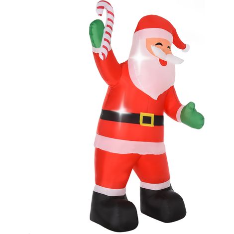 Aufblasbar Weihnachtsdeko, 2,4 m Weihnachtsmann mit LED-Beleuchtung, Zuckerstange für Innen- und Außenbereich (1/5)