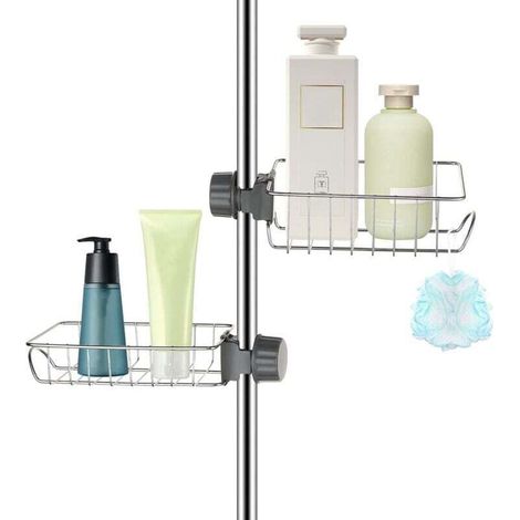 AIPERQ 2x Étagère Douche Sans Percage Inox, Étagère Salle de Bain Télescopique Inoxydable, Tablette Support Douche, Porte Savon Barre Douche, Serviteur Douche pour Shampooing