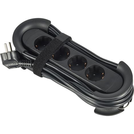 Multipresa da Lavoro Pro-Line 4 Prese Schuko, Avvolgicavo con Prolunga 5 Metri, 4 Posti Schuko, Spina Schuko, Appendibile con ganci