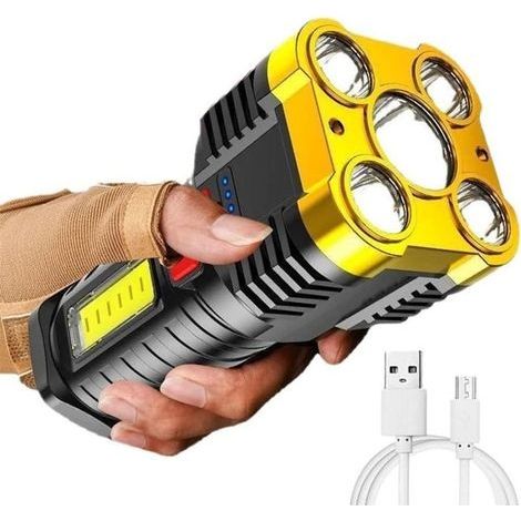 Torches LED super lumineuses, 5 lampes de poche à DEL à forte lumière rechargeable, lampe de poche portable puissante avec 4 modes d'éclairage (doré) (1/5)
