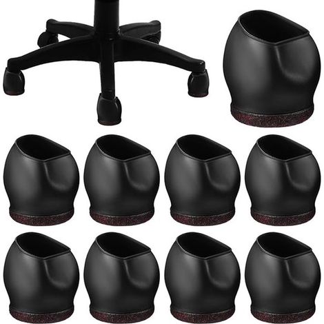 Lot de 10 patins de protection pour roulettes de chaise de bureau, housses antidérapantes, protections de sol pour roulettes et pieds de chaise, installation facile, feutre antidérapant pour chaises d (1/5)