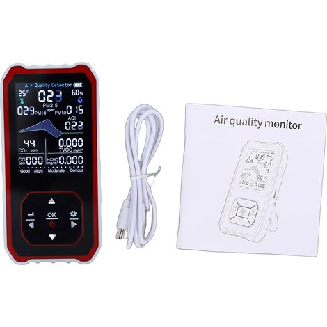 10-in-1-Luftqualitätsmonitor, CO2, PM2,5, HCHO, TVOC, Temperatur- und Feuchtigkeitssensor mit Lichtschrankenerkennung für Zuhause und Büro (Weiß) (1/5)