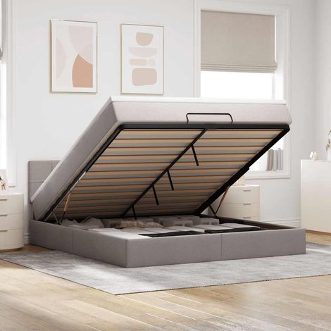 Ottomane Bett mit Matratze & LEDs Taupe 180x200 cm Stoff